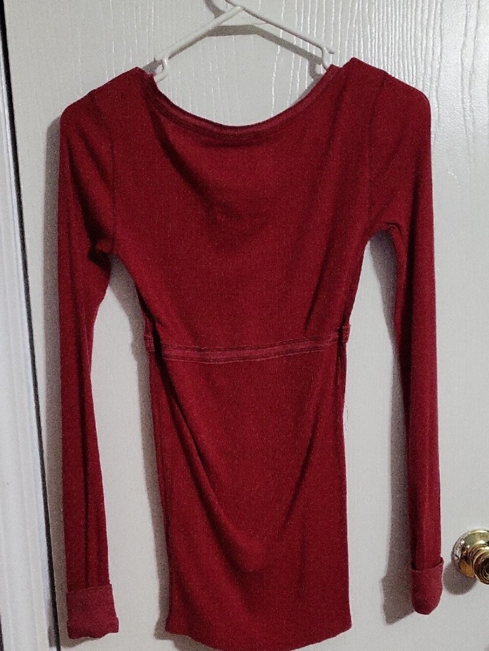 Shirt-Hollister Women's Long Sleeve Henley Dress - Deep Red #3233 - Picture 2 of 2